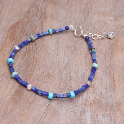 Alternate image for Hand Made Lapis Lazuli and Jasper Beaded Bracelet Blue Cubed