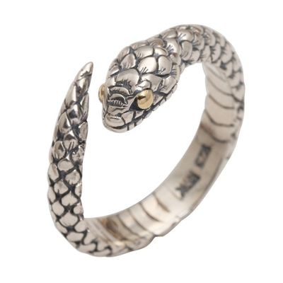 Alternate image for Realistic Sterling Silver Snake Wrap Ring Earth Serpent