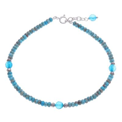 Alternate image for Reconstituted Turquoise and Chalcedony Beaded Anklet Stylish Blue