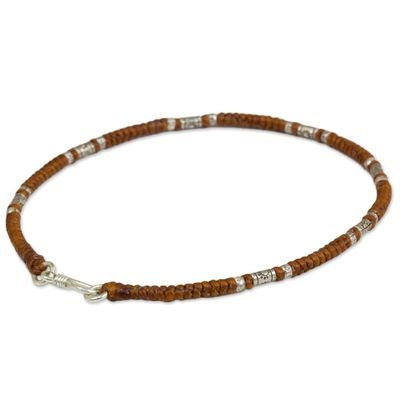 Alternate image for Artisan Crafted Brown Anklet with Karen Hill Tribe Silver Wandering Brown