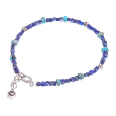 Alternate image for Hand Made Lapis Lazuli and Jasper Beaded Bracelet Blue Cubed