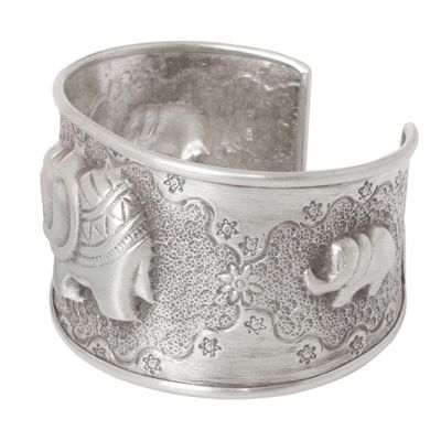 Alternate image for Handmade Sterling Silver Cuff Bracelet Hill Tribe Elephants