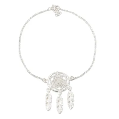 Alternate image for Sterling Silver Dreamcatcher Anklet Goodnight and Good Luck