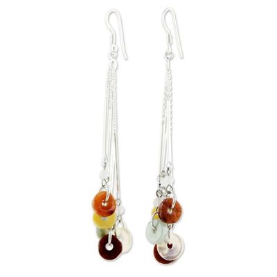 Alternate image for Multicolored Quartz and Jade Waterfall Earrings Earthy Blend