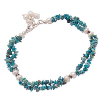 Alternate image for Cultured Pearl and Calcite Beaded Strand Anklet from India Nautical Song