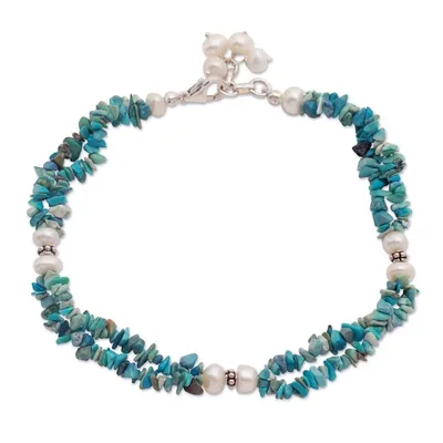 Alternate image for Cultured Pearl and Calcite Beaded Strand Anklet from India Nautical Song