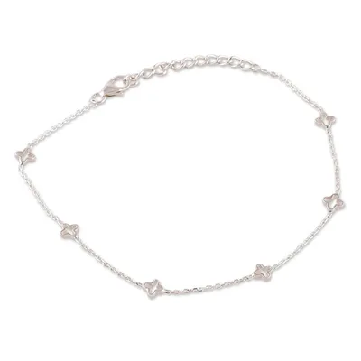 Alternate image for Classic Floral Sterling Silver Station Anklet from India Stars Blooms