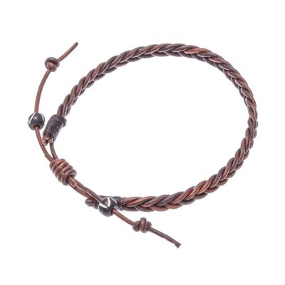 Alternate image for Cinnamon Brown Leather Braided Bracelet from Thailand Cinnamon Braid