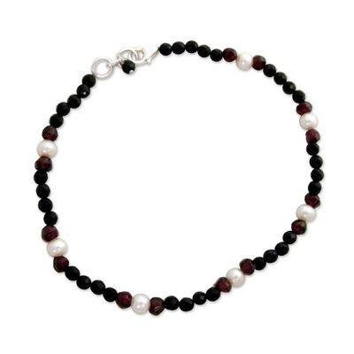 Alternate image for Onyx and Garnet Beaded Anklet Treasured Friendship