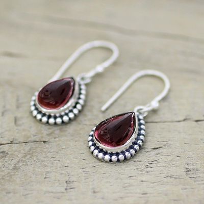 Alternate image for Sterling Silver and Garnet Drop Shape Dangle Earrings Radiant Dewdrops