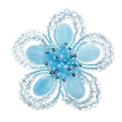 Alternate image for Handcrafted Floral Blue Quartz and Glass Beaded Brooch Pin Spring in Serenity
