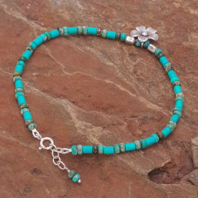 Alternate image for Handmade Jasper Beaded Silver Pendant Anklet from Thailand Ankle High