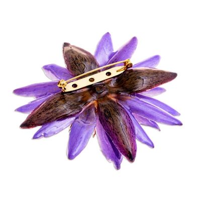 Alternate image for Spring-Themed Resin-Coated Purple Waterlily Bloom Brooch Pin Magical Rebirth