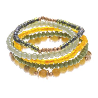 Alternate image for Set of 5 Yellow Beaded Stretch Bracelets from Thailand Fancy Dream in Yellow