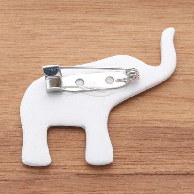 Alternate image for White Elephant Hand Painted Brooch Pin with Flowers Pretty Floral Elephant