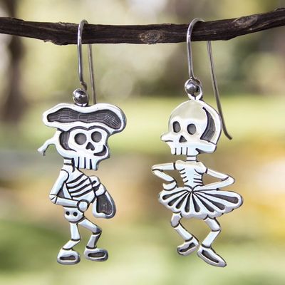 Alternate image for Taxco Silver Skeleton Earrings Skeletal Matador Dance