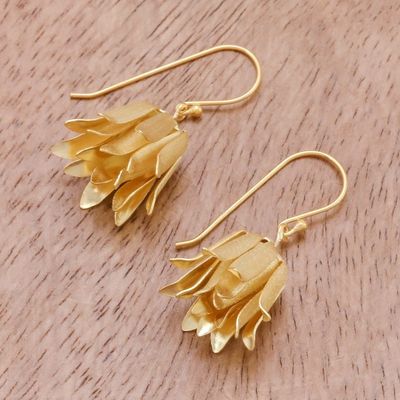Alternate image for Handcrafted Thai Gold Plated Silver Floral  Earrings Shy Lotus