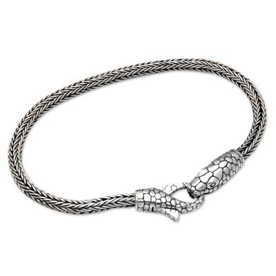 Alternate image for Sterling Silver Naga Chain Bracelet with Snake Pendant Serpent Allure