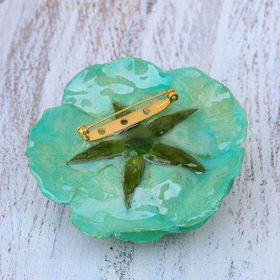 Alternate image for Artisan Crafted Natural Rose Brooch in Green from Thailand Rosy Mood in Green