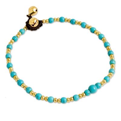 Alternate image for Blue Calcite and Brass Single Strand Anklet Cheerful Walk
