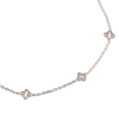 Alternate image for Classic Floral Sterling Silver Station Anklet from India Stars Blooms