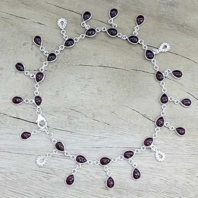 Alternate image for Hand Made Garnet Sterling Silver Charm Anklet India Starry Allure in Red