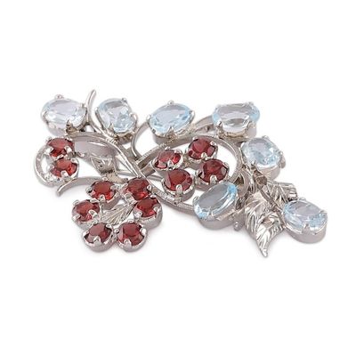 Alternate image for 10-Carat Blue Topaz and Garnet Rhodium-Plated Brooch Pin Ethereal Radiance