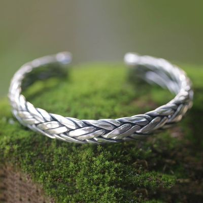 Alternate image for Mens Modern Sterling Silver Cuff Bracelet Flowing Water