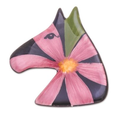 Alternate image for Multicolored Ceramic Pony Brooch Pin Blossoming Pony