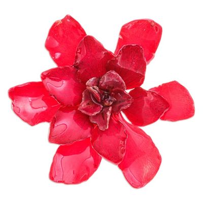 Alternate image for Red Gardenia Flower Brooch Pin with Handmade Resin Coat Seductive Gardenia