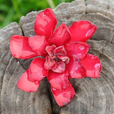 Alternate image for Red Gardenia Flower Brooch Pin with Handmade Resin Coat Seductive Gardenia