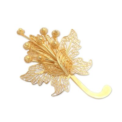 Alternate image for Gold-Plated Sterling Silver Flower Brooch Hibiscus Glow