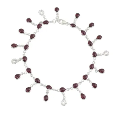 Alternate image for Hand Made Garnet Sterling Silver Charm Anklet India Starry Allure in Red