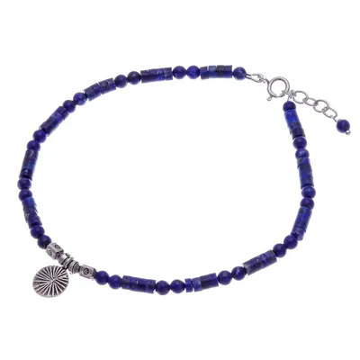 Alternate image for Natural Lapis Lazuli Beaded Anklet with Silver Charm True Charm