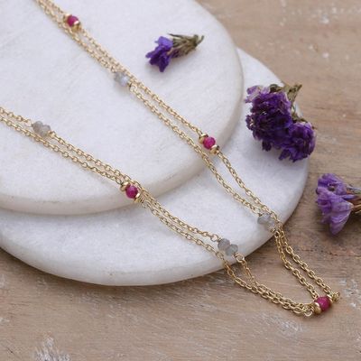 Alternate image for 22k Gold-Plated Quartz and Labradorite Station Necklace Wheel of Fortune