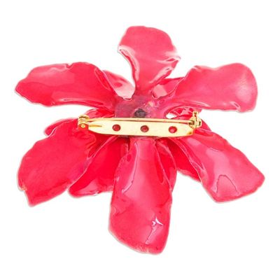 Alternate image for Red Gardenia Flower Brooch Pin with Handmade Resin Coat Seductive Gardenia