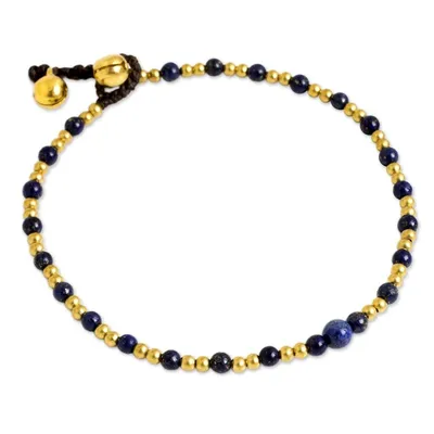 Alternate image for Single Strand Brass Bead Anklet with Lapis Lazuli Cheerful Walk