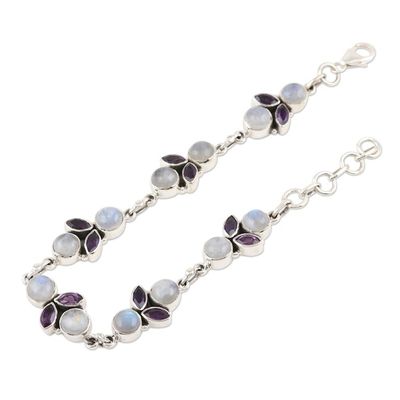 Alternate image for Rainbow Moonstone and Amethyst Sterling Silver Link Bracelet Misty Morning