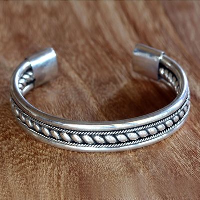 Alternate image for Modern Sterling Silver Cuff Bracelet Handcrafted in Bali Strength of Celuk