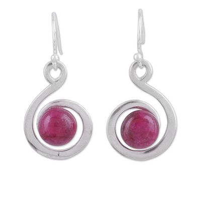 Image for Handmade Ruby and Sterling Silver Dangle Earrings from India Crimson Swirl