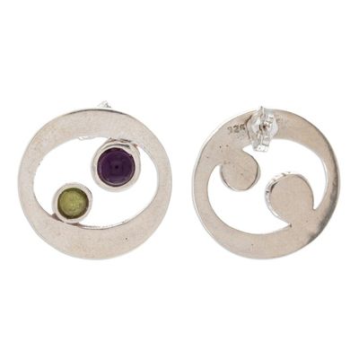 Alternate image for Unique Sterling Silver Amethyst and Peridot Earrings Drifters