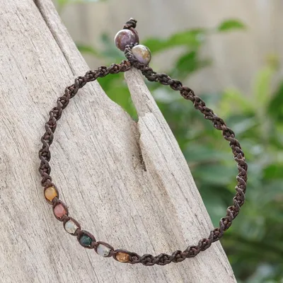 Alternate image for Multicolored Agate Beaded Macrame Anklet from Thailand Thai Beach Chic