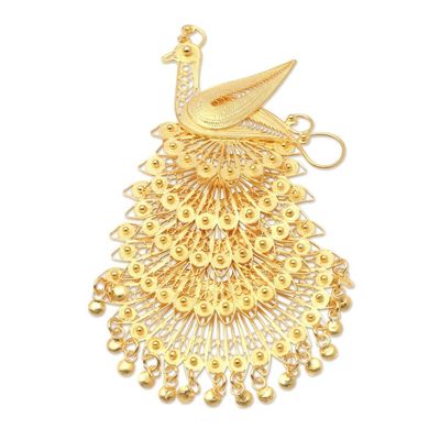 Alternate image for Gold-Plated Sterling Silver Peacock Brooch Peacock Charm