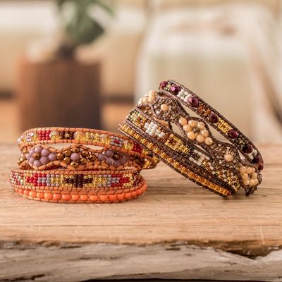 Alternate image for Two Handcrafted Beaded Positive Energy Long Wrap Bracelets Protection and Abundance