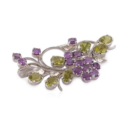 Alternate image for Faceted 10-Carat Amethyst and Peridot Floral Brooch Pin Timeless Bloom