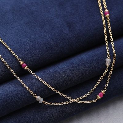 Alternate image for 22k Gold-Plated Quartz and Labradorite Station Necklace Wheel of Fortune