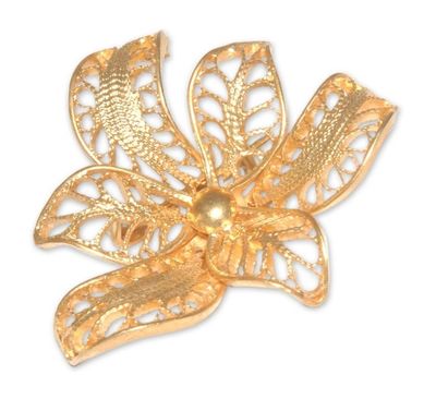 Alternate image for Handcrafted Floral Vermeil Filigree Brooch Pin Tropical Orchid