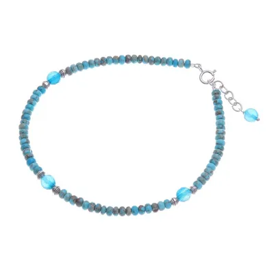 Alternate image for Reconstituted Turquoise and Chalcedony Beaded Anklet Stylish Blue