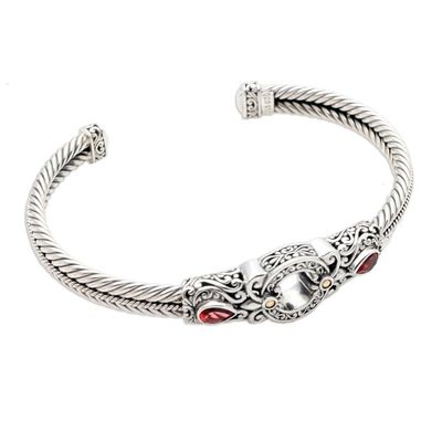 Alternate image for Sterling Silver and Garnet Cuff Bracelet from Bali Fiery Gate