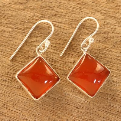 Alternate image for Square Carnelian Dangle Earrings from India Honey Squares